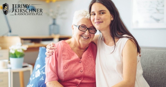 Adult woman with her older mother